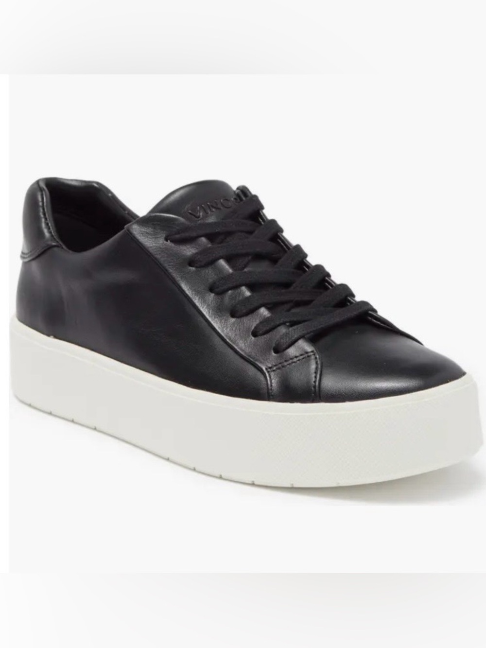 NWT Vince Benfield Black Leather Platform Sneaker with White Sole